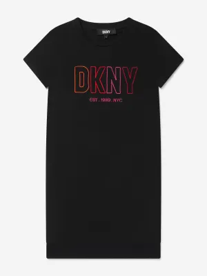 DKNY Girls Embroidered Logo Dress in Black