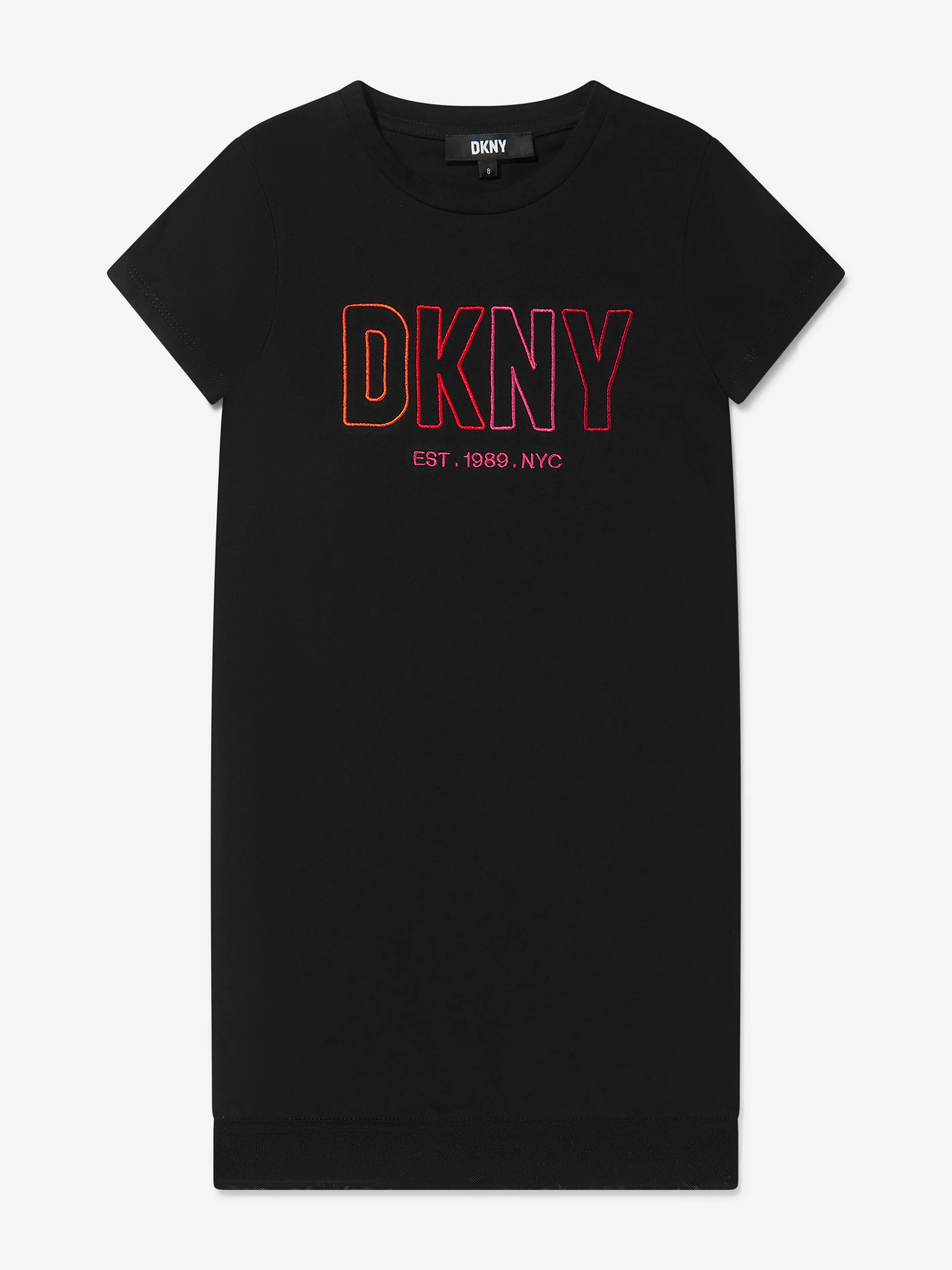 DKNY Girls Embroidered Logo Dress in Black