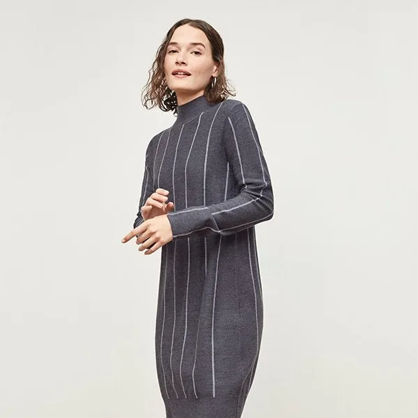 Effy Dress - Braided Stripe :: Charcoal / Ivory