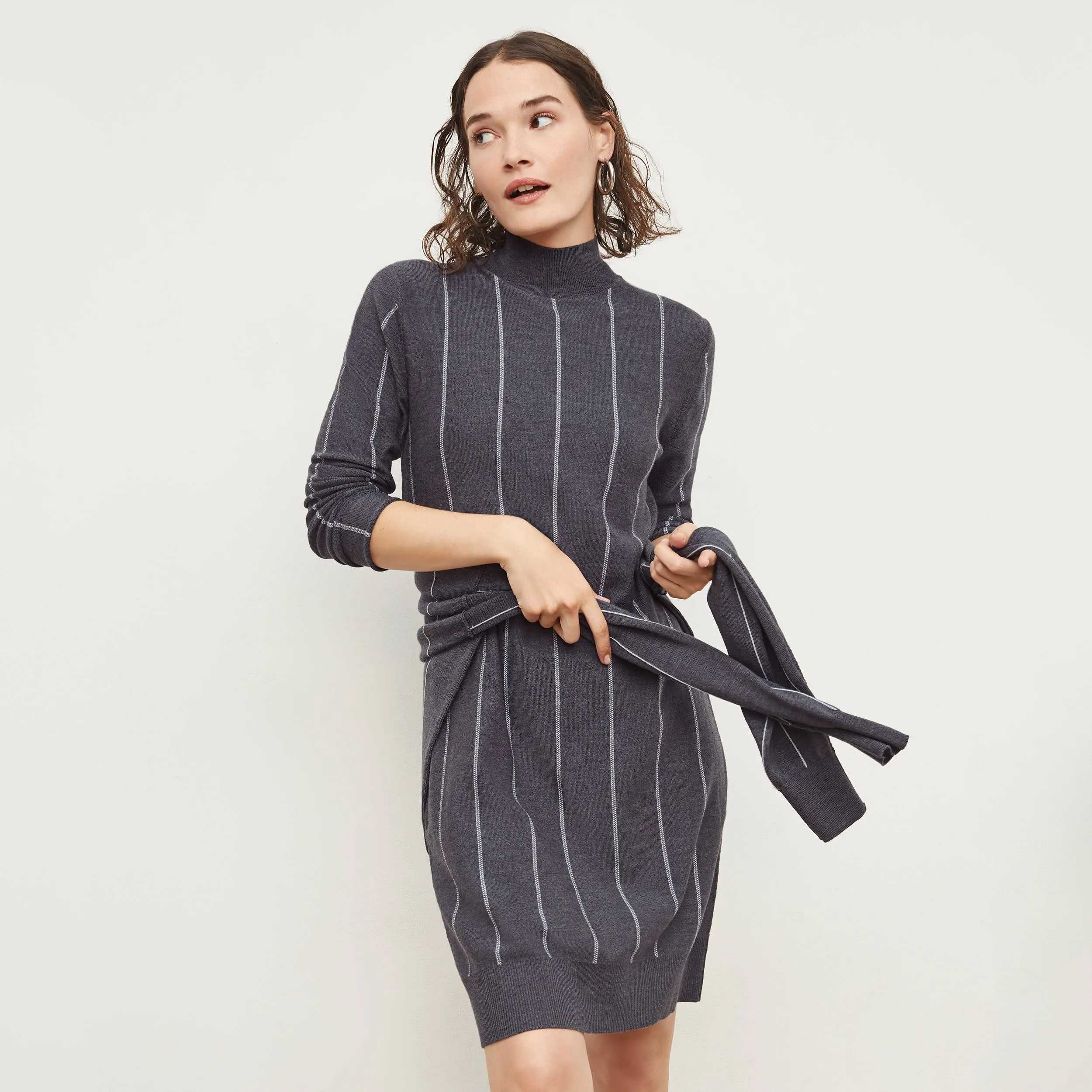 Effy Dress - Braided Stripe :: Charcoal / Ivory