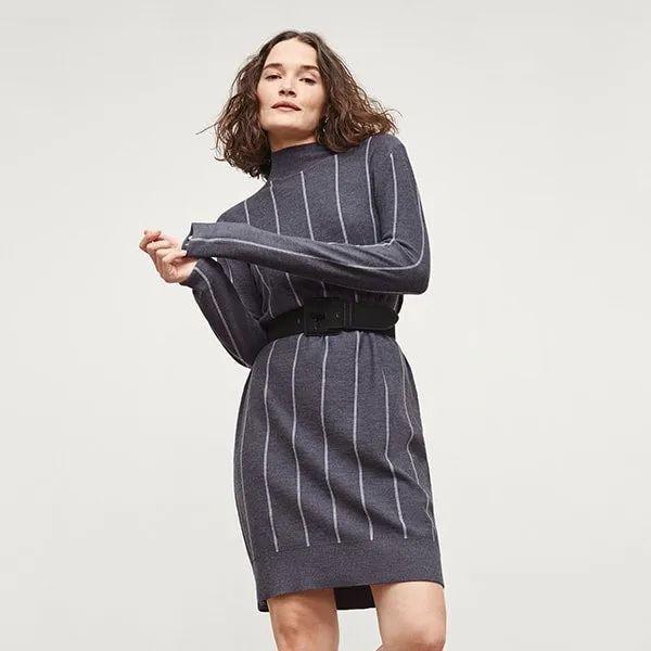 Effy Dress - Braided Stripe :: Charcoal / Ivory