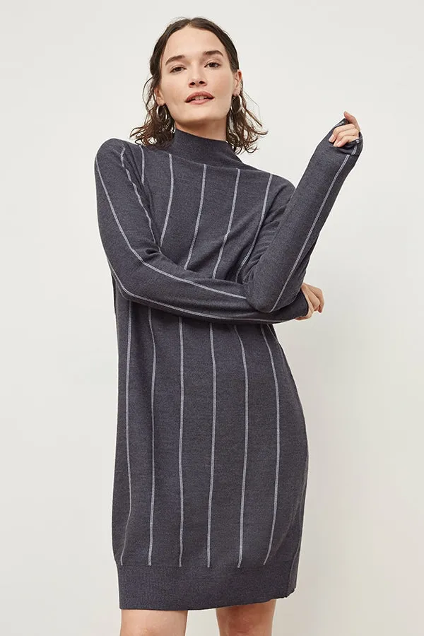 Effy Dress - Braided Stripe :: Charcoal / Ivory