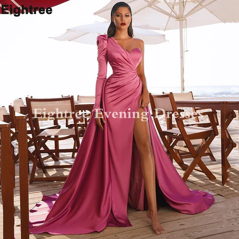 Eightree Elegant Mermaid Long Side Split Prom Dresses Long Train One Sleeve Long Sleeves Night Evening Gown Formal Party Dress