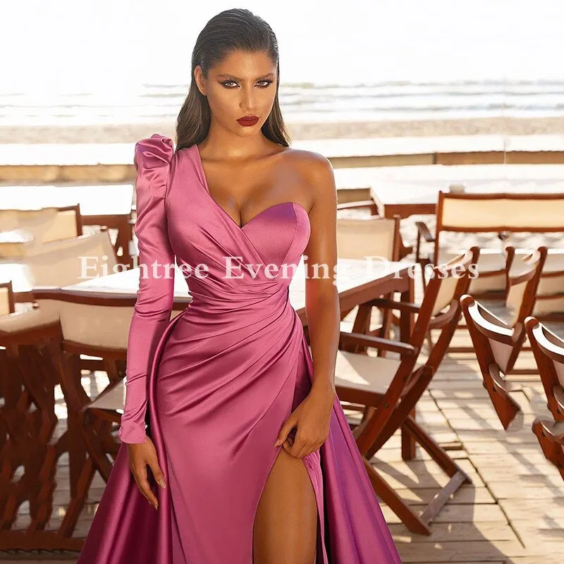 Eightree Elegant Mermaid Long Side Split Prom Dresses Long Train One Sleeve Long Sleeves Night Evening Gown Formal Party Dress