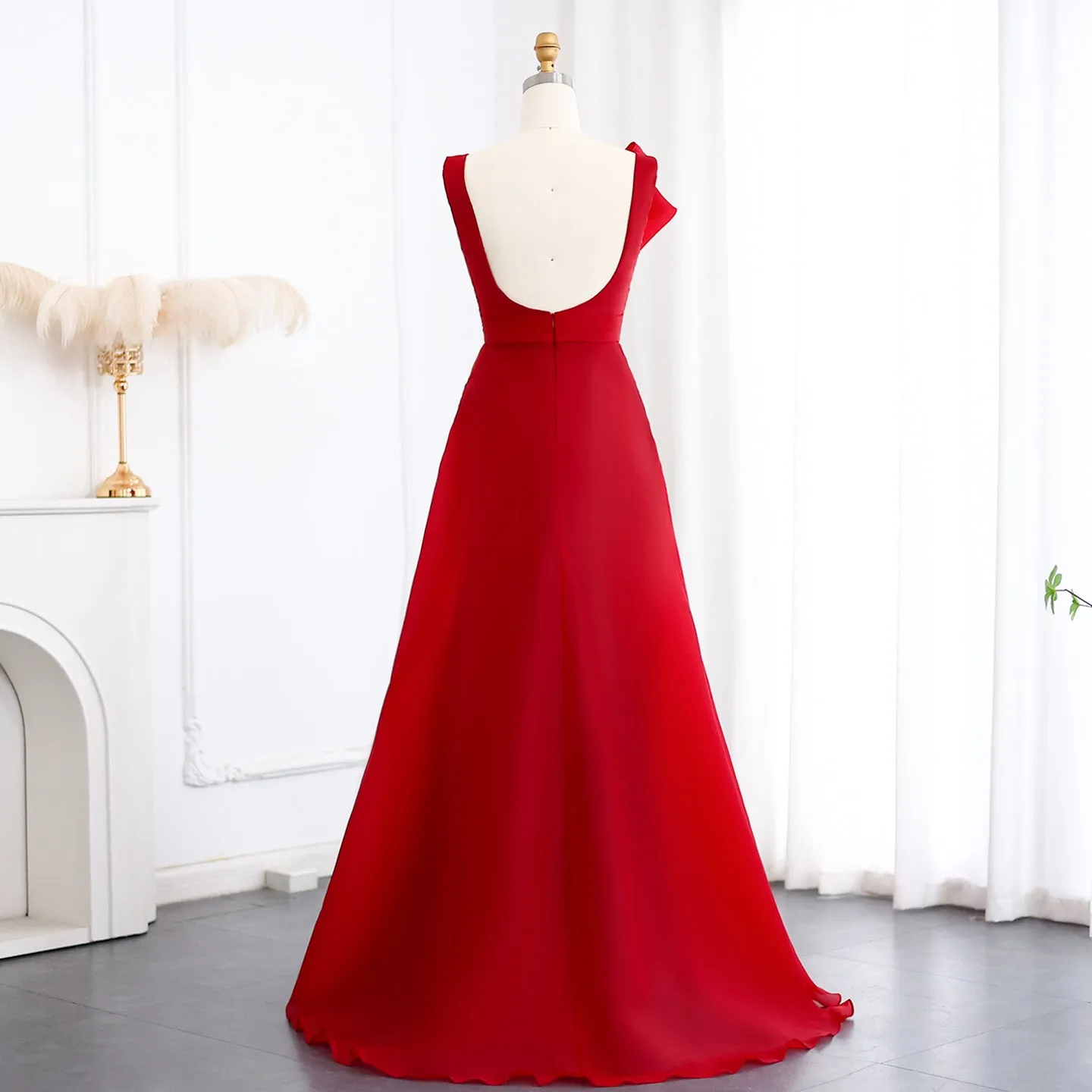 Elegant Burgundy A-Line Evening Dress SF083