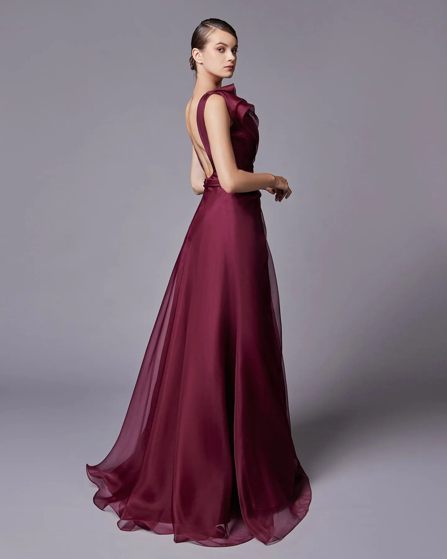 Elegant Burgundy A-Line Evening Dress SF083