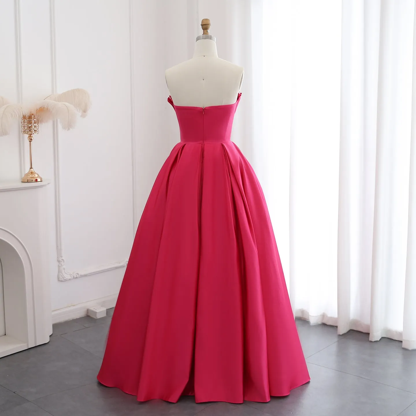 Elegant Fuchsia Scalloped Strapless Evening Dress SF011