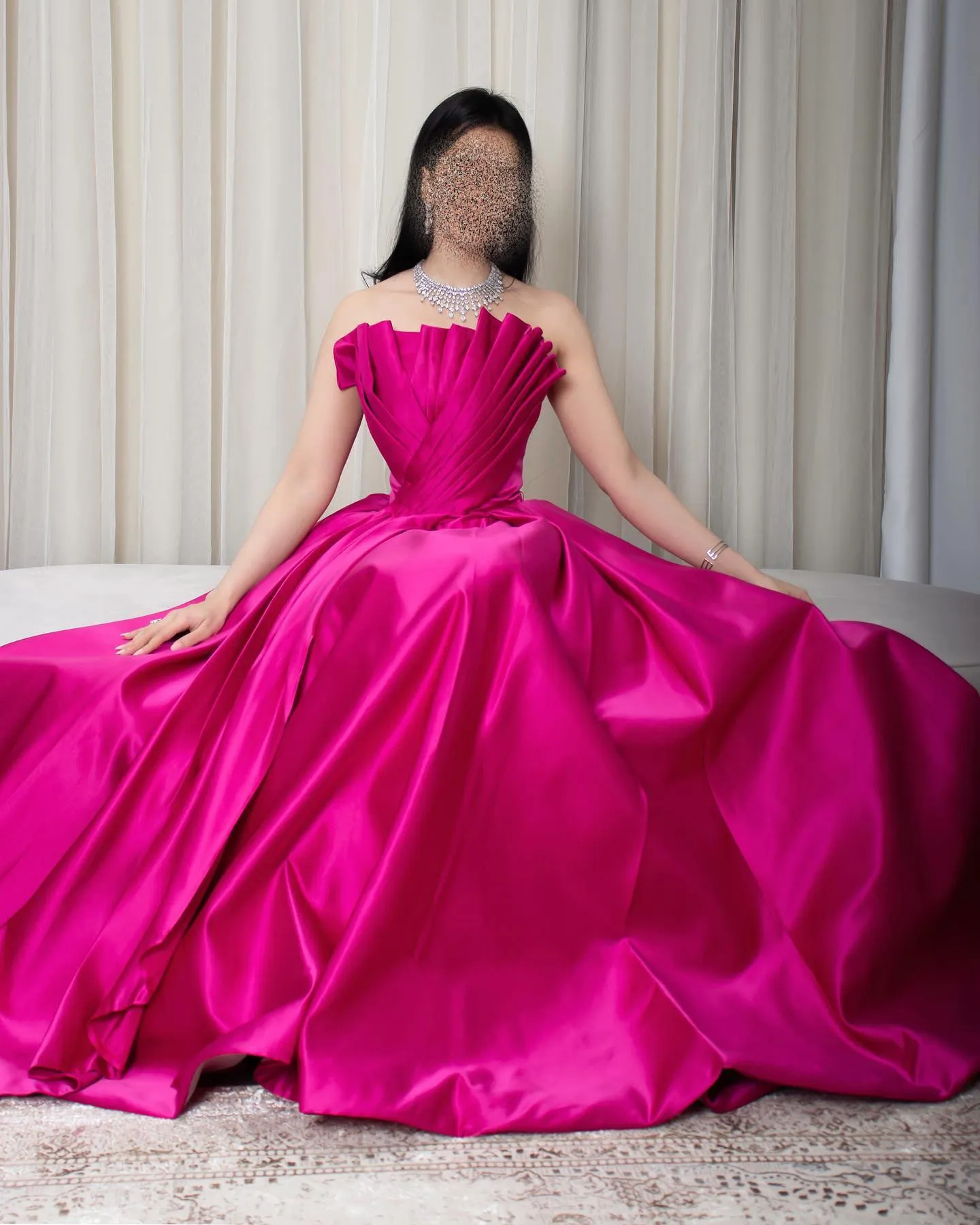 Elegant Fuchsia Scalloped Strapless Evening Dress SF011