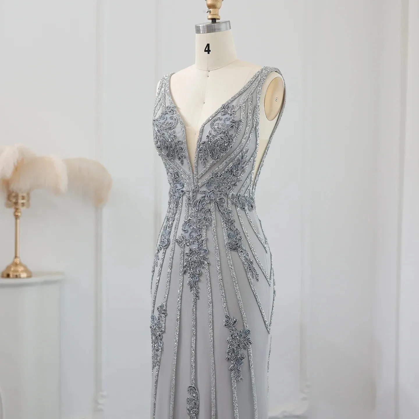 Elegant Gray V-Neck Mermaid Evening Dress SS188