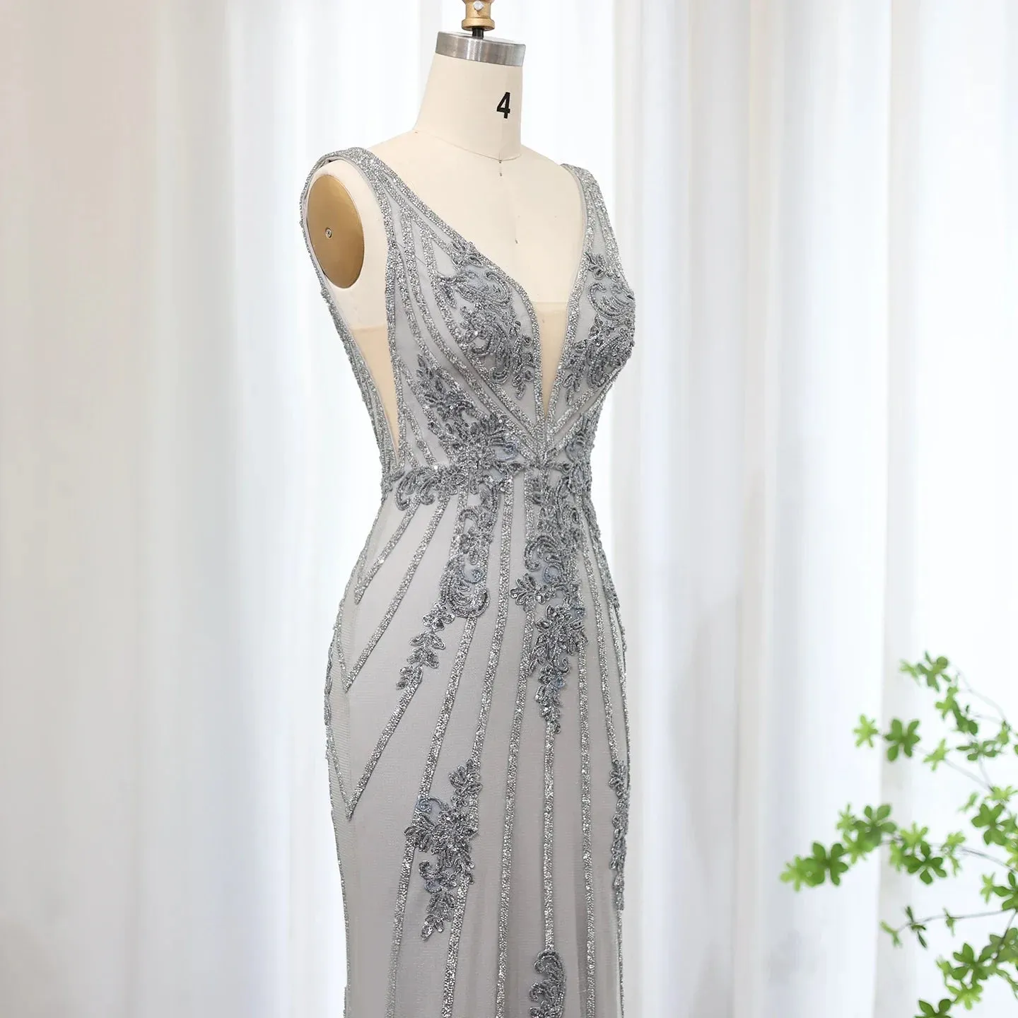 Elegant Gray V-Neck Mermaid Evening Dress SS188