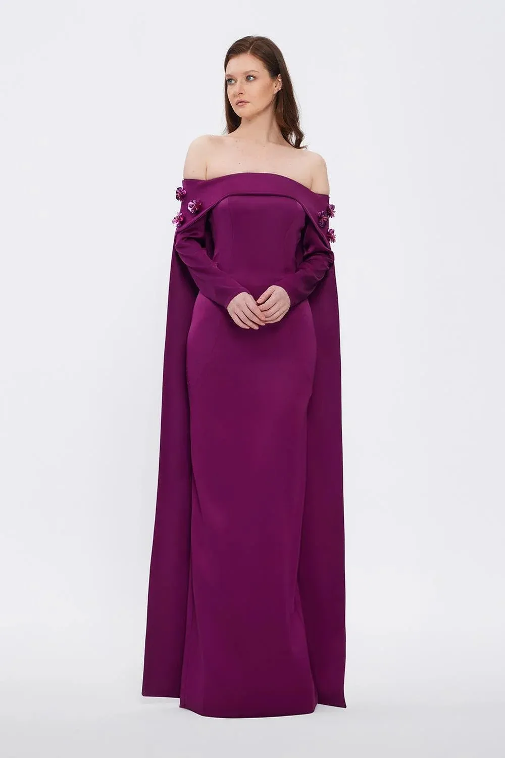 Elegant Purple 3D Flower Off Shoulder Evening Dress SF066