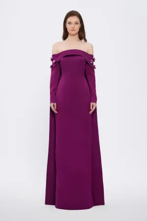 Elegant Purple 3D Flower Off Shoulder Evening Dress SF066