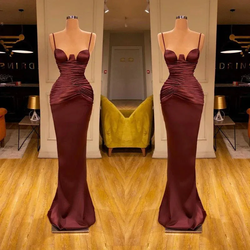 Elegant Spaghetti-Straps Mermaid Evening Party Gowns Long Prom Dresses