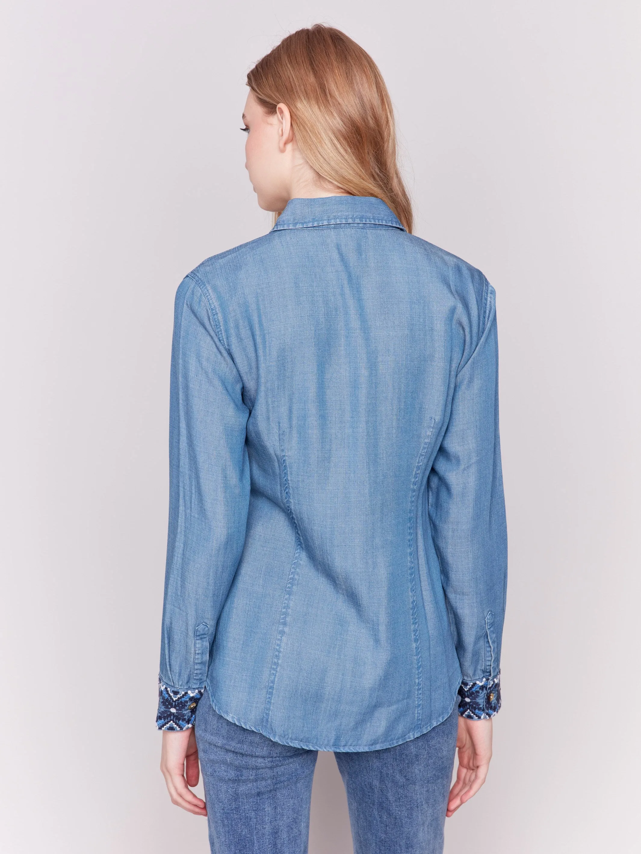 Embroidered Cuff Tencel Shirt - Denim