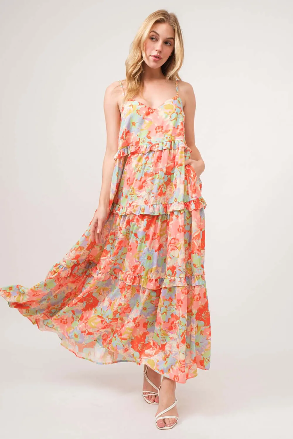 Enchanting Floral Tiered Ruffle Maxi Came Dress