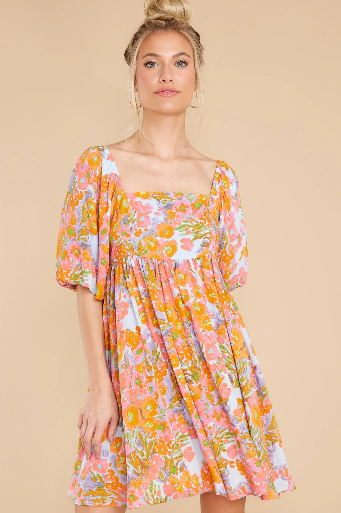 Enchanting Ways Orange Floral Print Dress