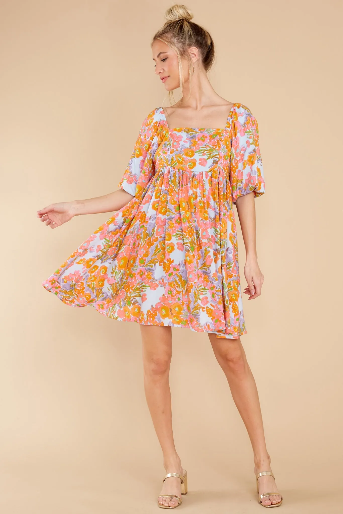 Enchanting Ways Orange Floral Print Dress