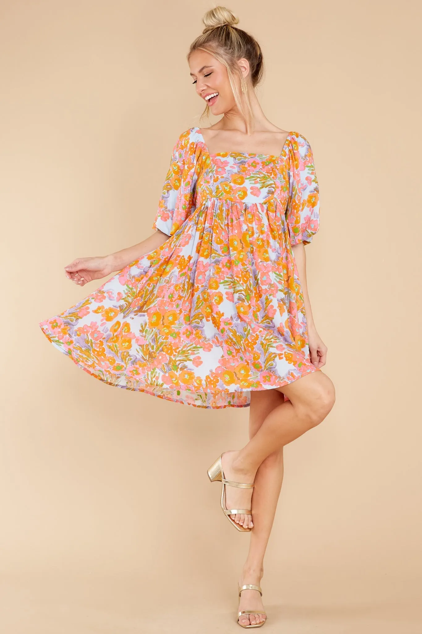 Enchanting Ways Orange Floral Print Dress