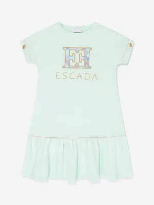 Escada Girls Embroidered Logo T-Shirt Dress in Blue