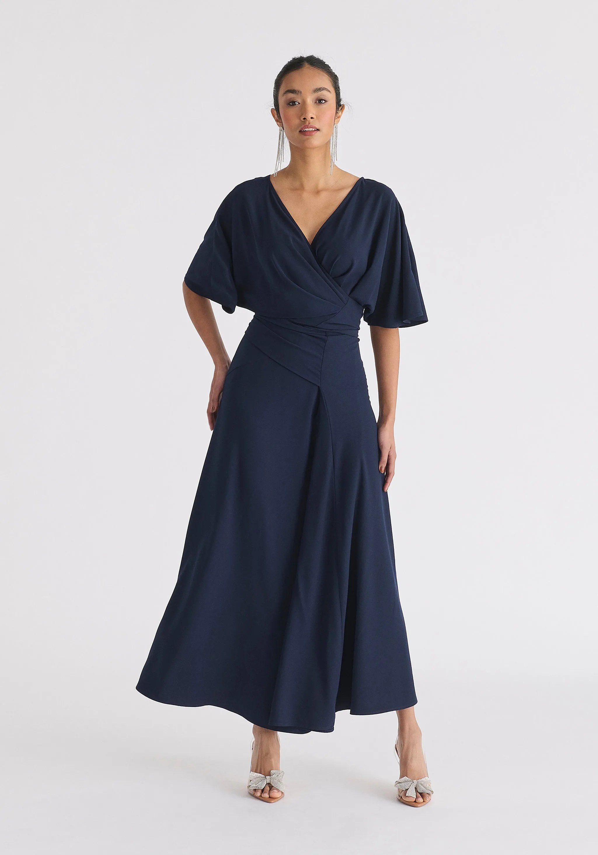 Flare Sleeves Maxi Wrap Dress