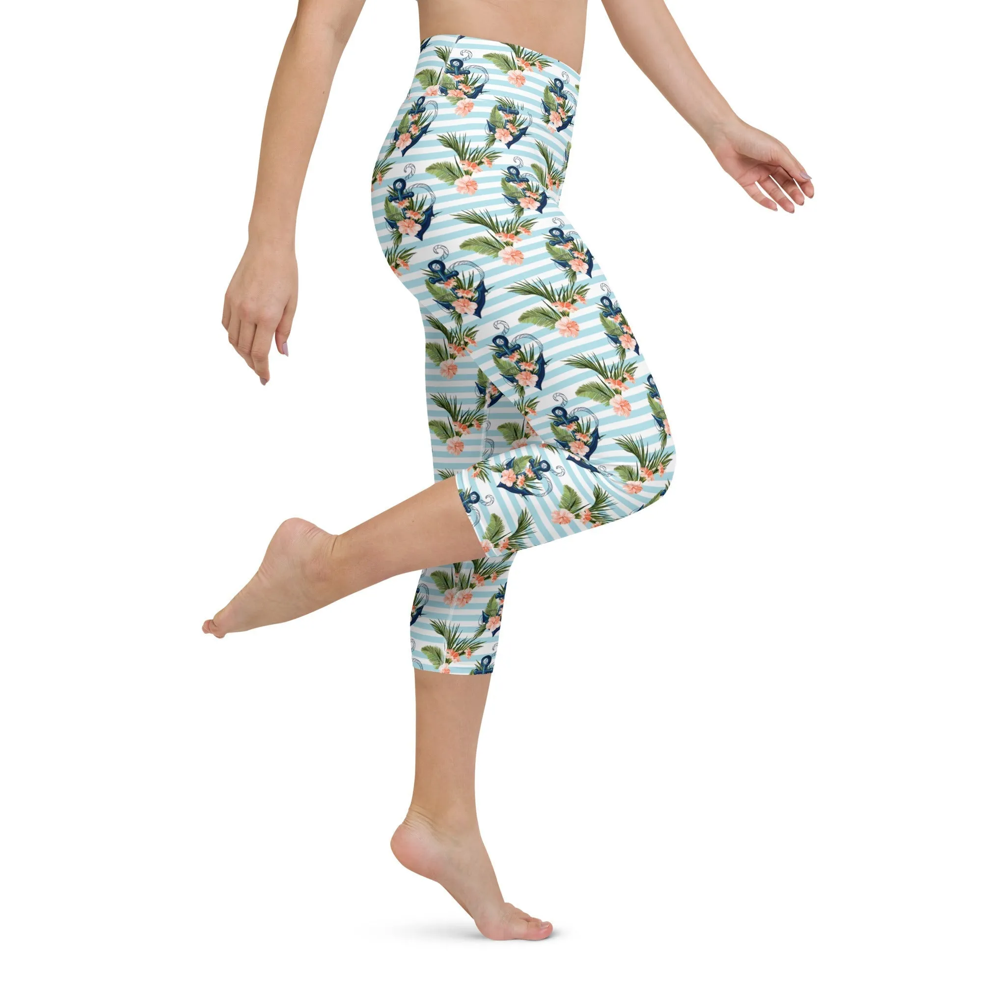 Floral Anchor Yoga Capris