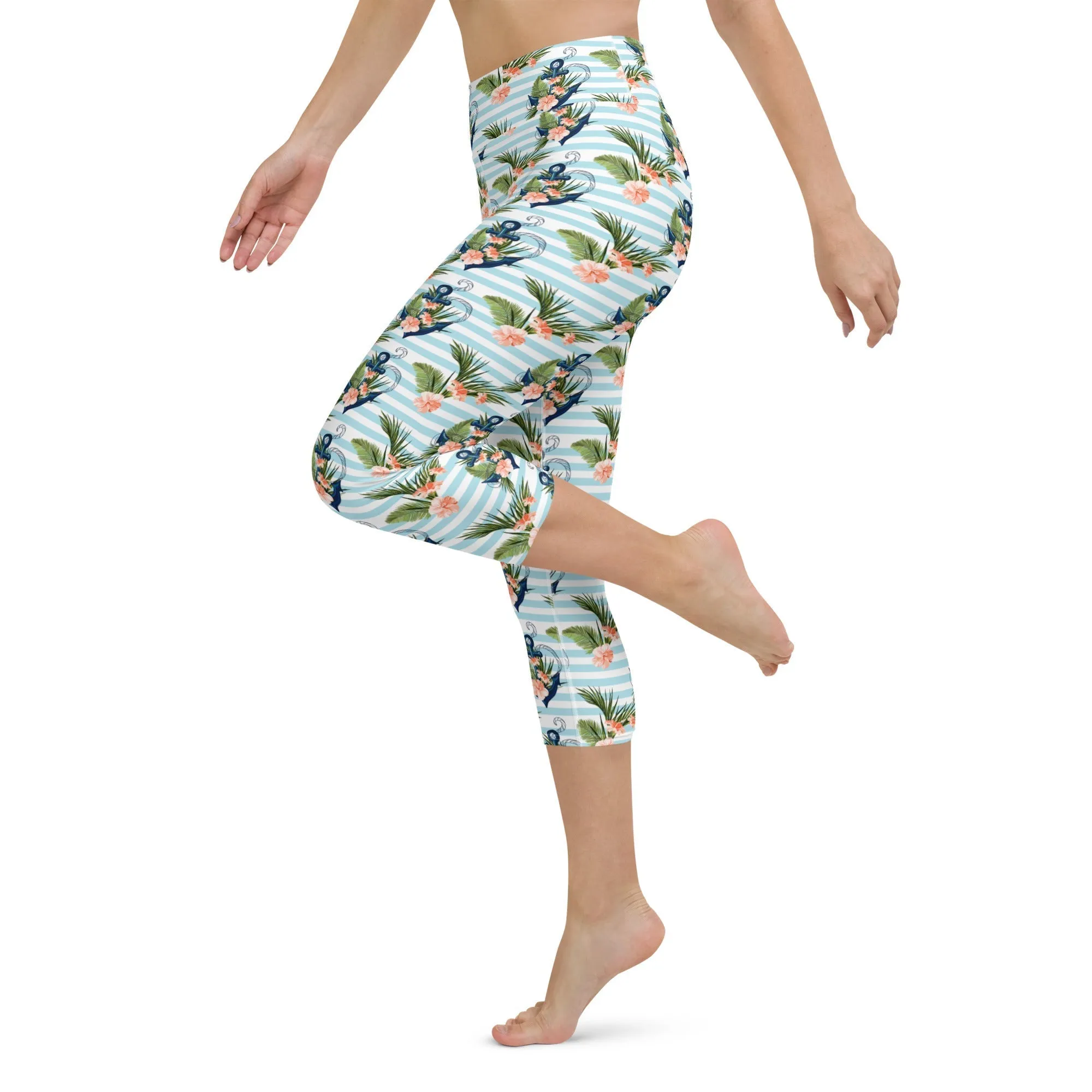 Floral Anchor Yoga Capris