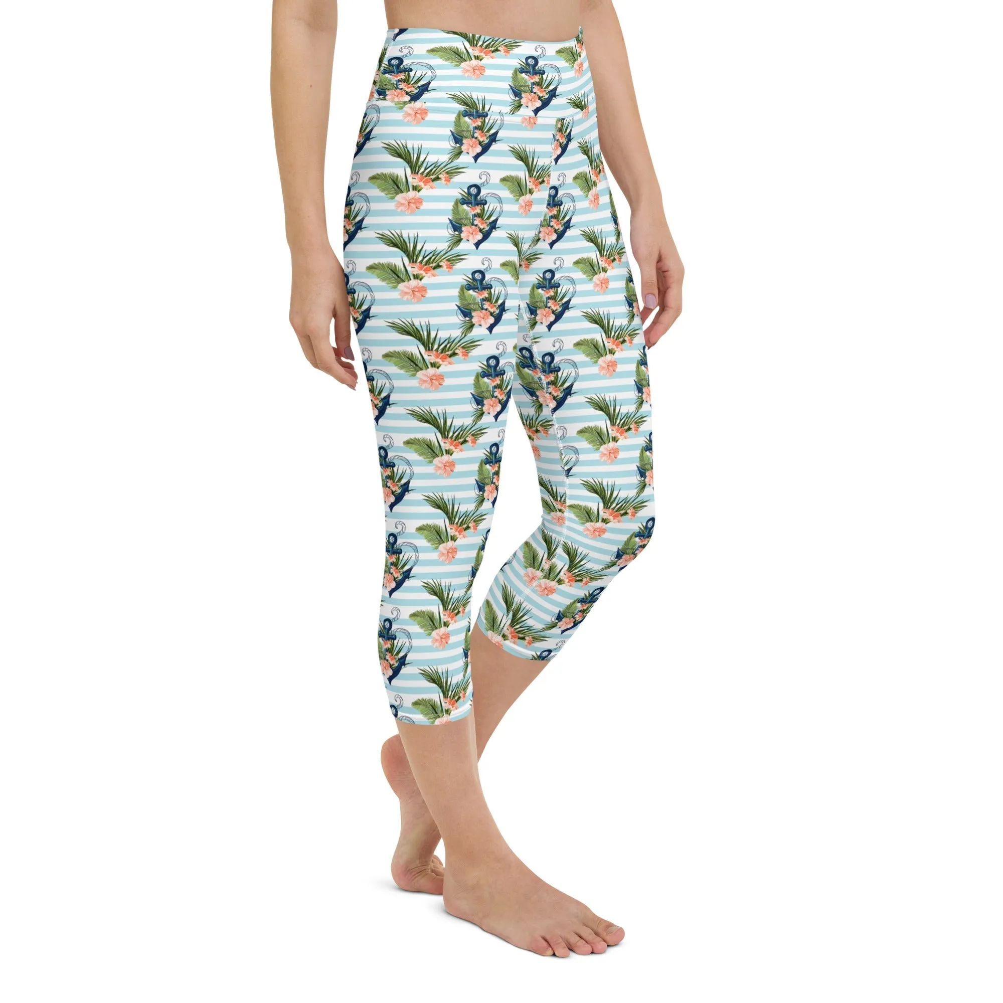 Floral Anchor Yoga Capris