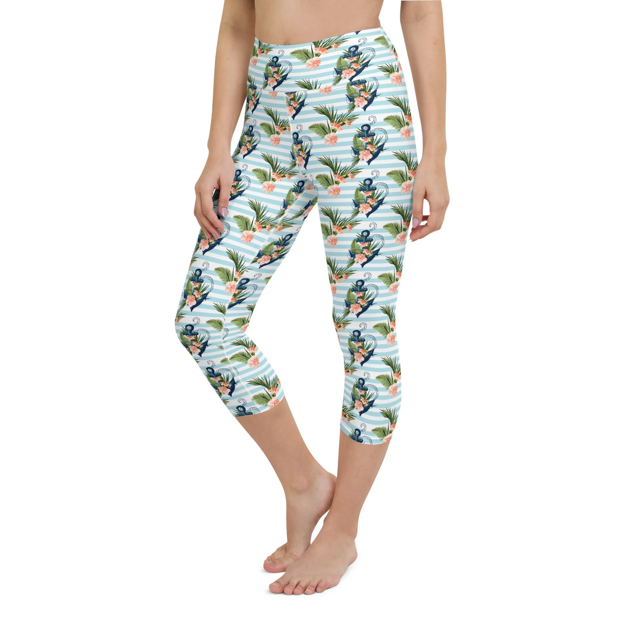 Floral Anchor Yoga Capris