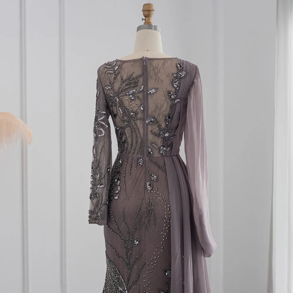 For Sale Arabic Brown Lace Evening Dresses Luxury Beads Dubai for Women SS468A