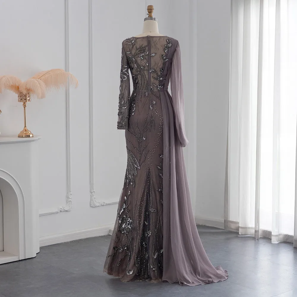 For Sale Arabic Brown Lace Evening Dresses Luxury Beads Dubai for Women SS468A