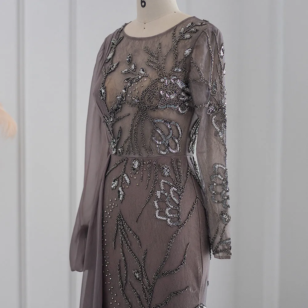 For Sale Arabic Brown Lace Evening Dresses Luxury Beads Dubai for Women SS468A