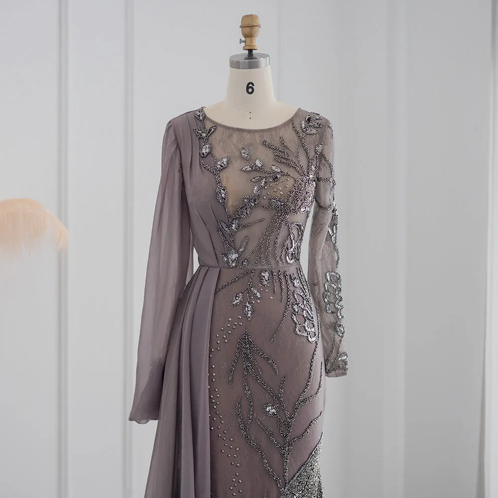 For Sale Arabic Brown Lace Evening Dresses Luxury Beads Dubai for Women SS468A