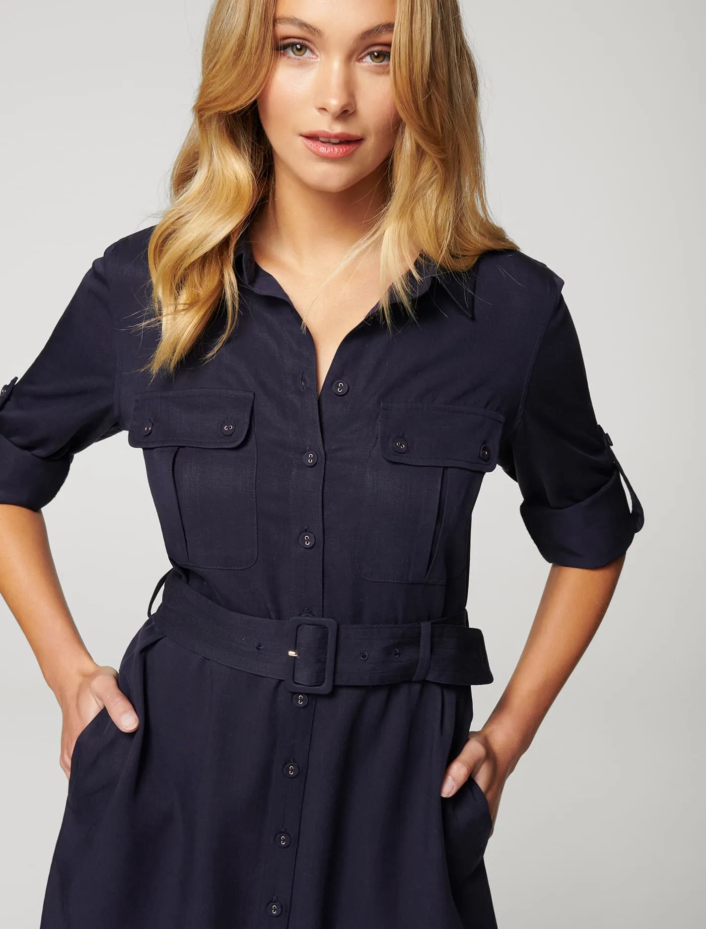 Gina Long Sleeve Belted Shirt Dress