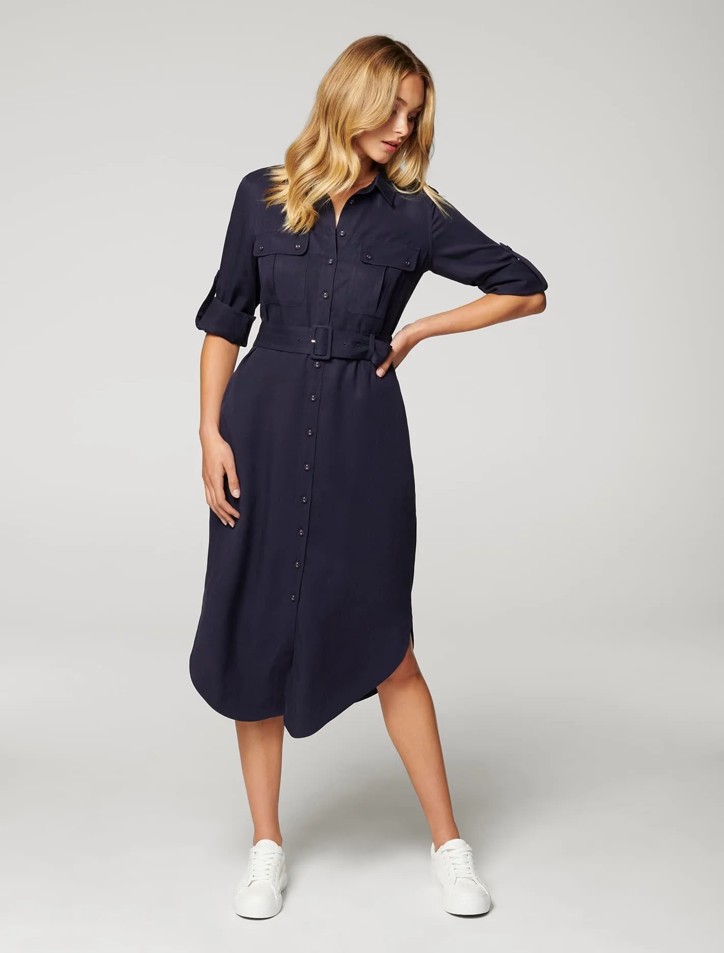 Gina Long Sleeve Belted Shirt Dress