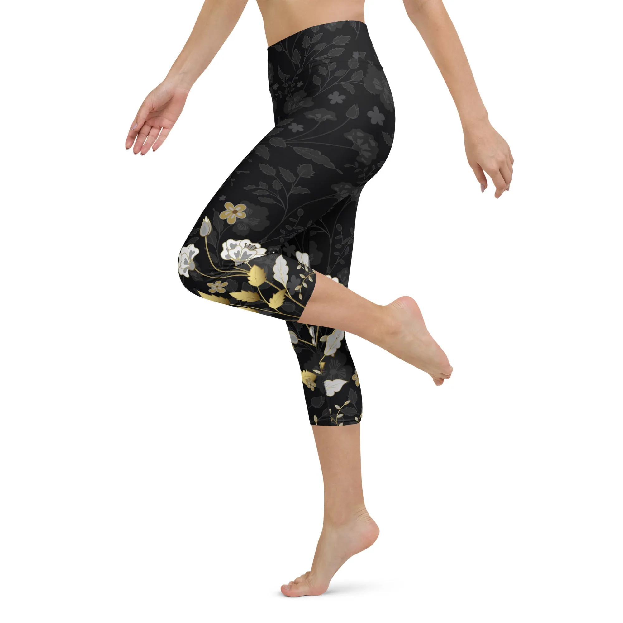 Golden Floral Yoga Capris