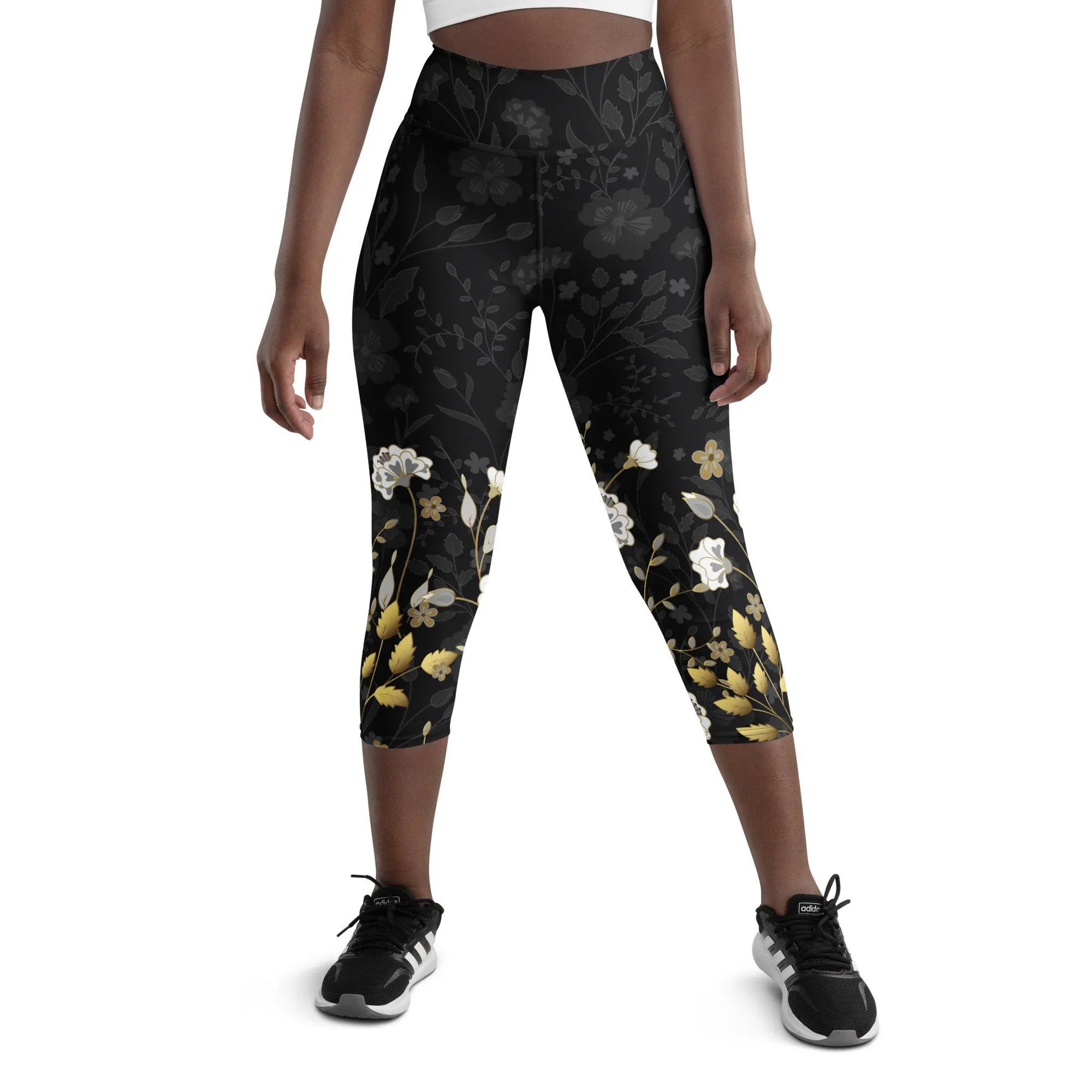 Golden Floral Yoga Capris