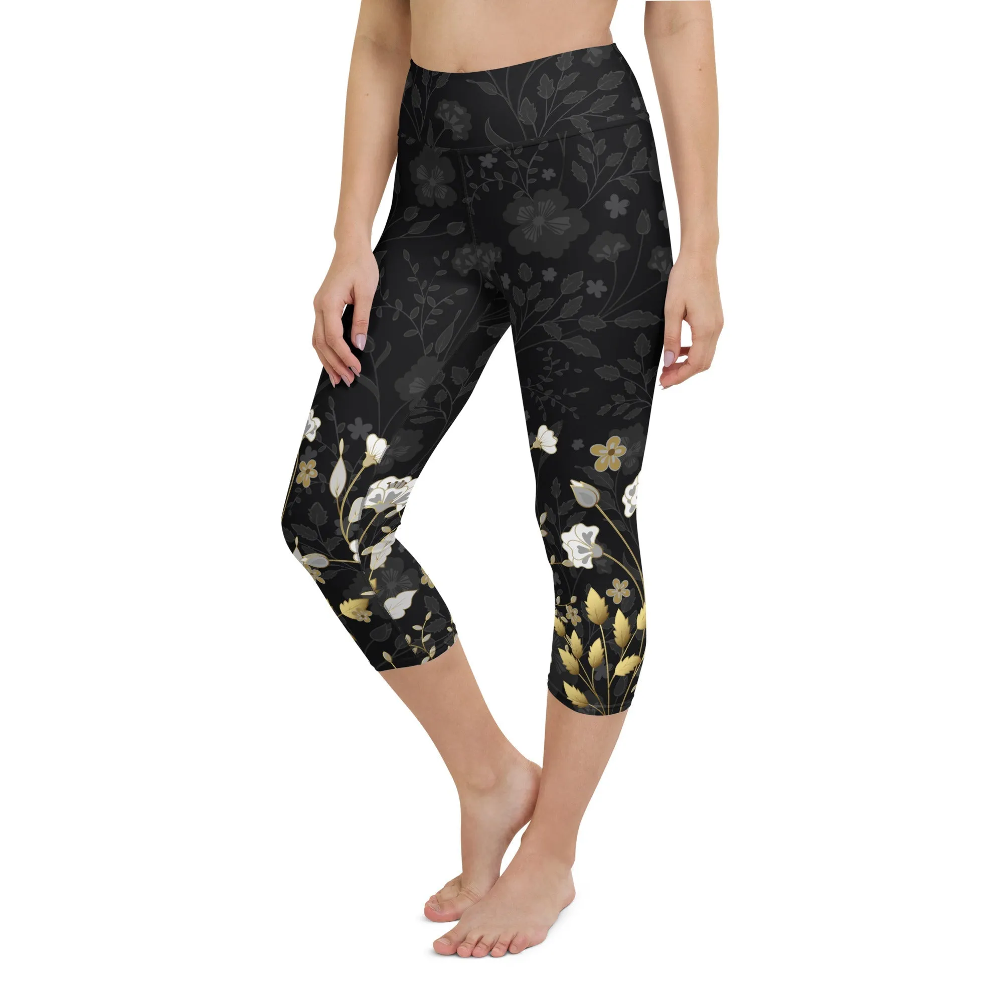 Golden Floral Yoga Capris