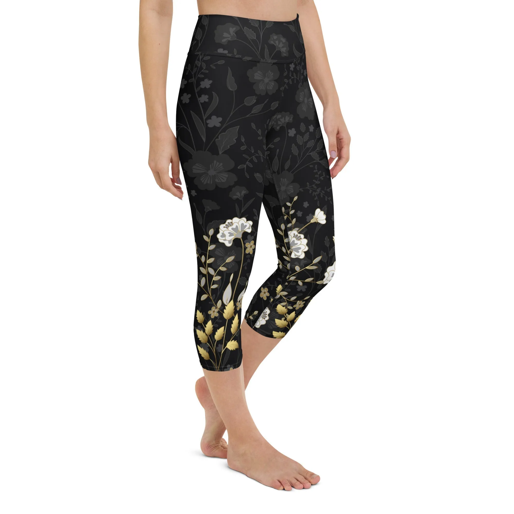 Golden Floral Yoga Capris