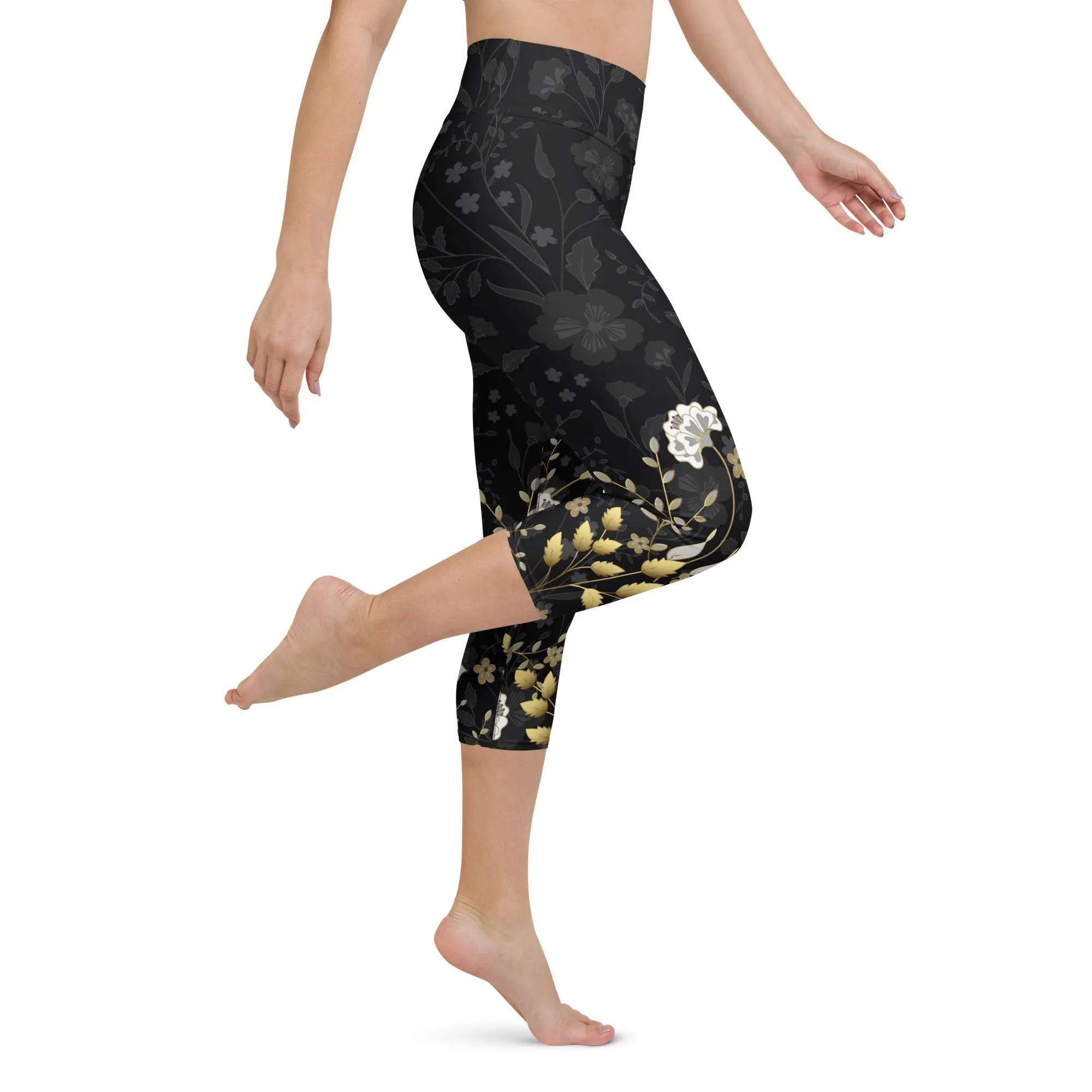 Golden Floral Yoga Capris