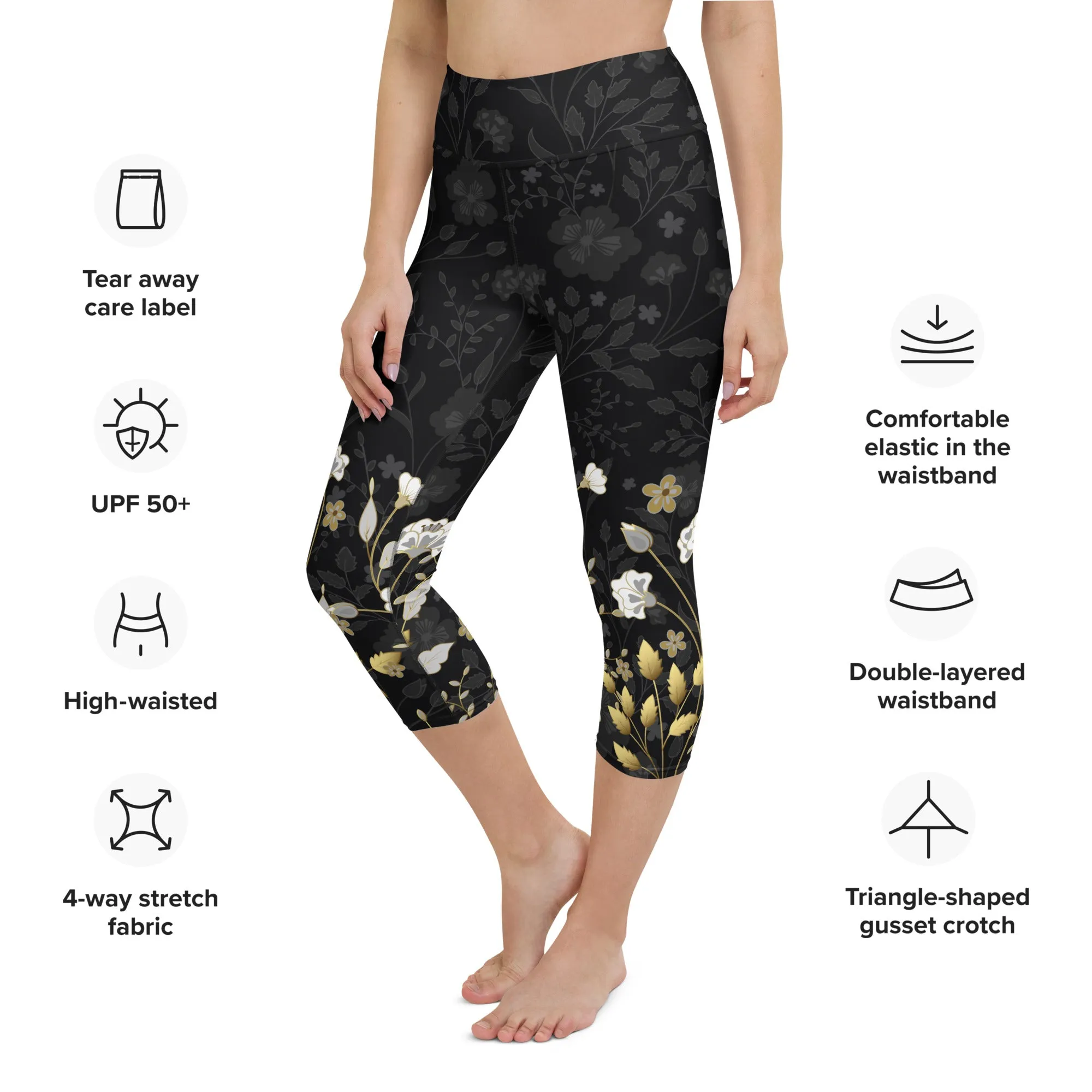 Golden Floral Yoga Capris