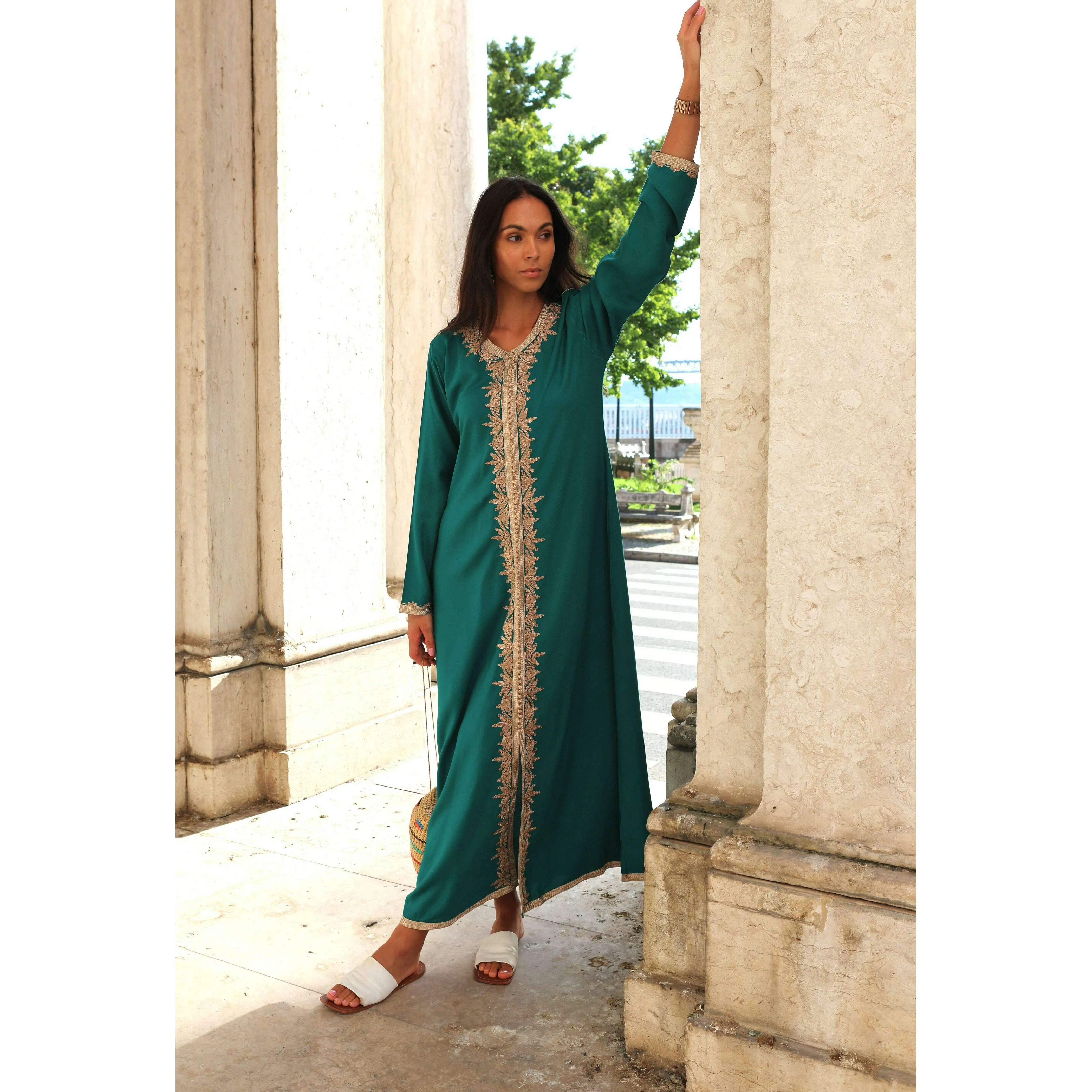 Green Beige Karima Kaftan Caftan-Moroccan Kaftan