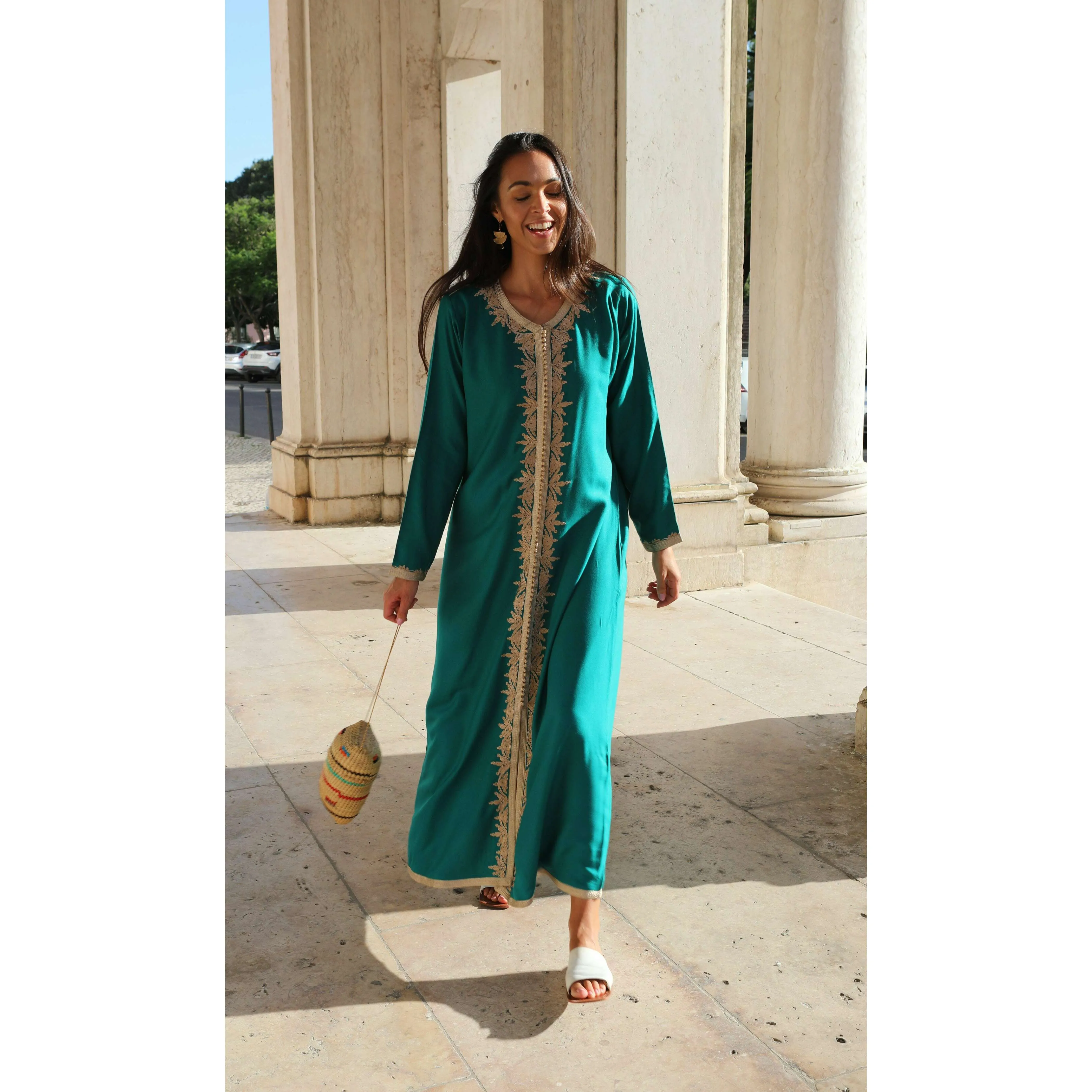 Green Beige Karima Kaftan Caftan-Moroccan Kaftan