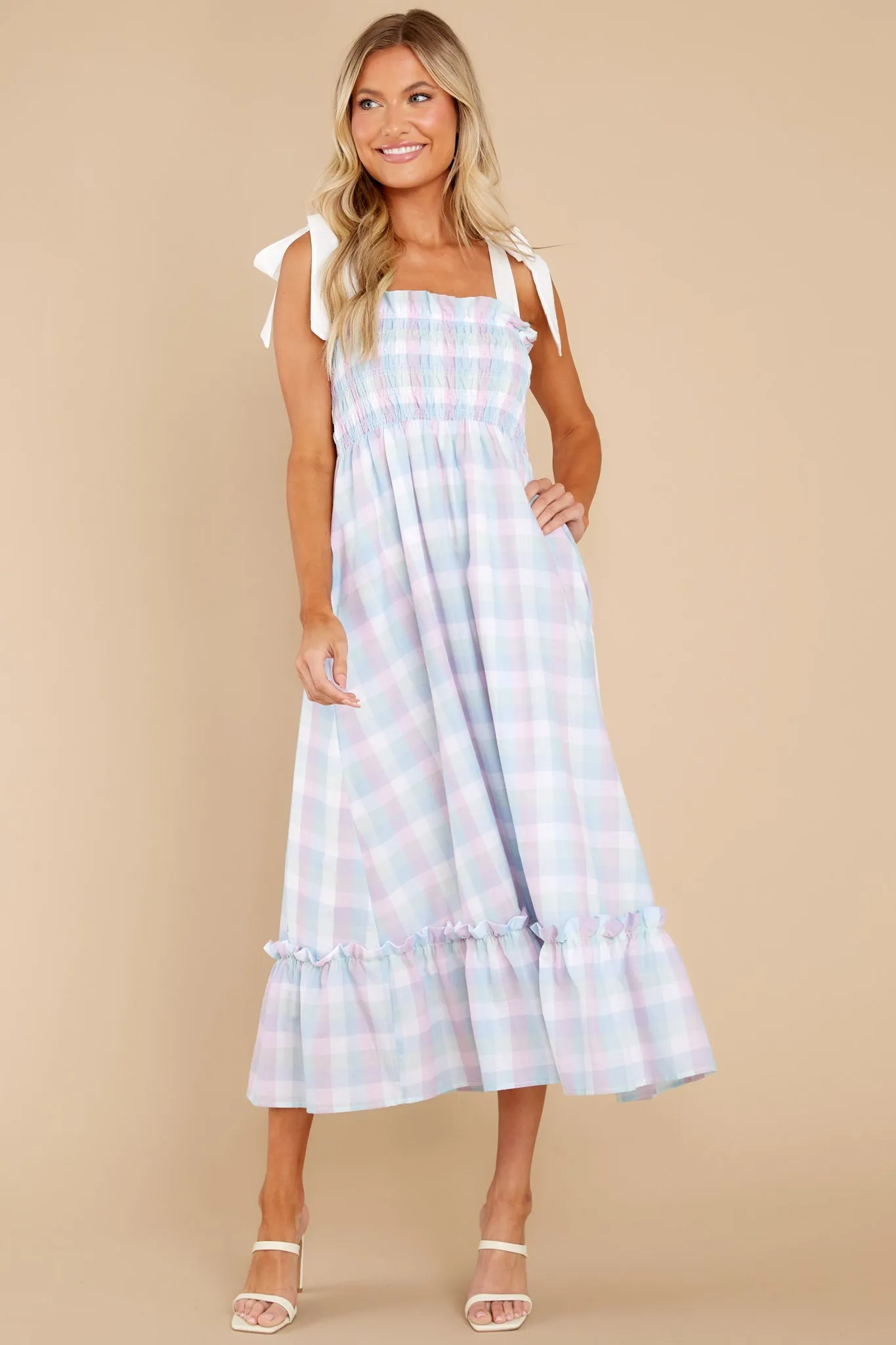 Happy Feelings Blue Plaid Midi Dress