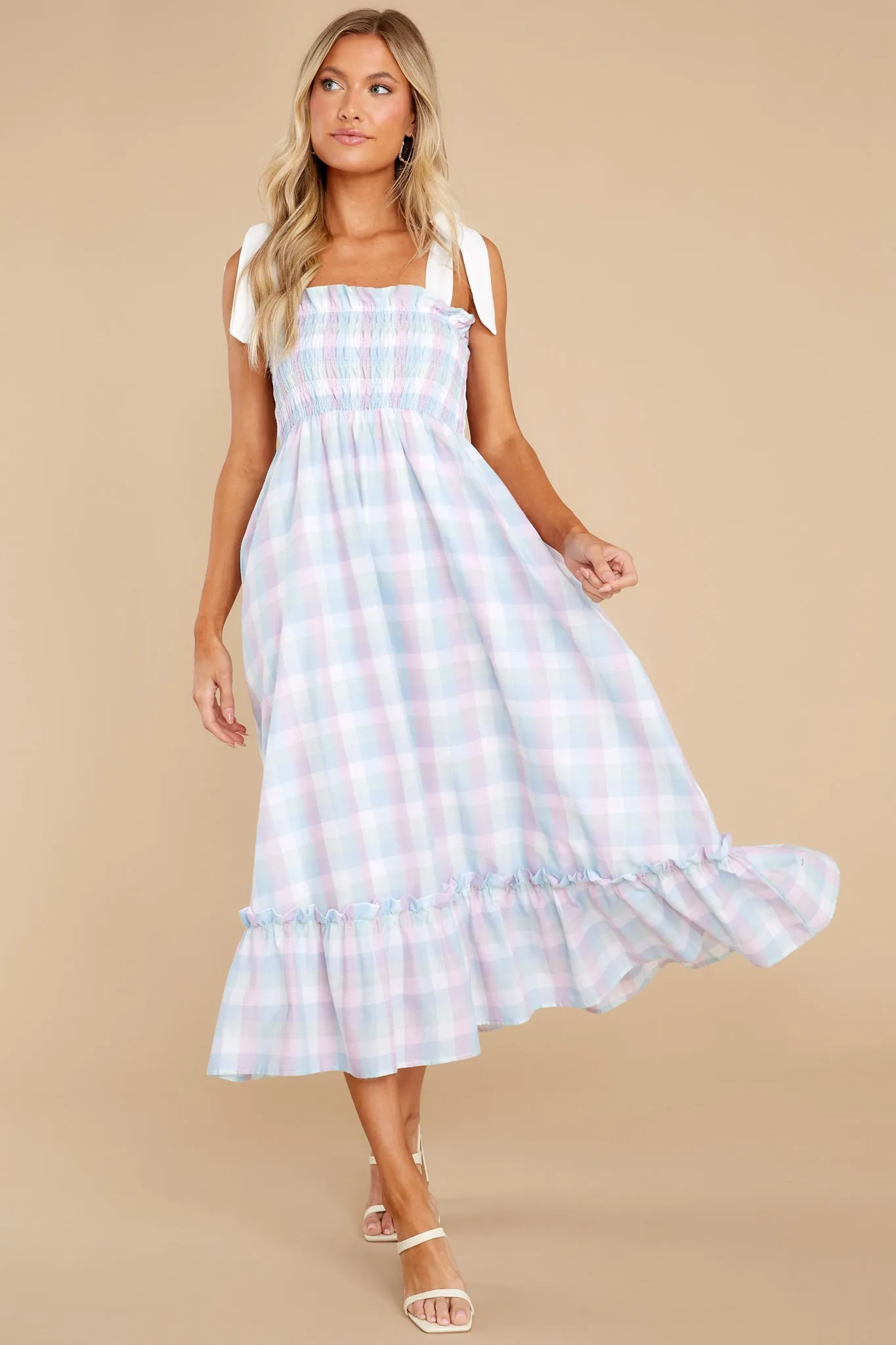 Happy Feelings Blue Plaid Midi Dress