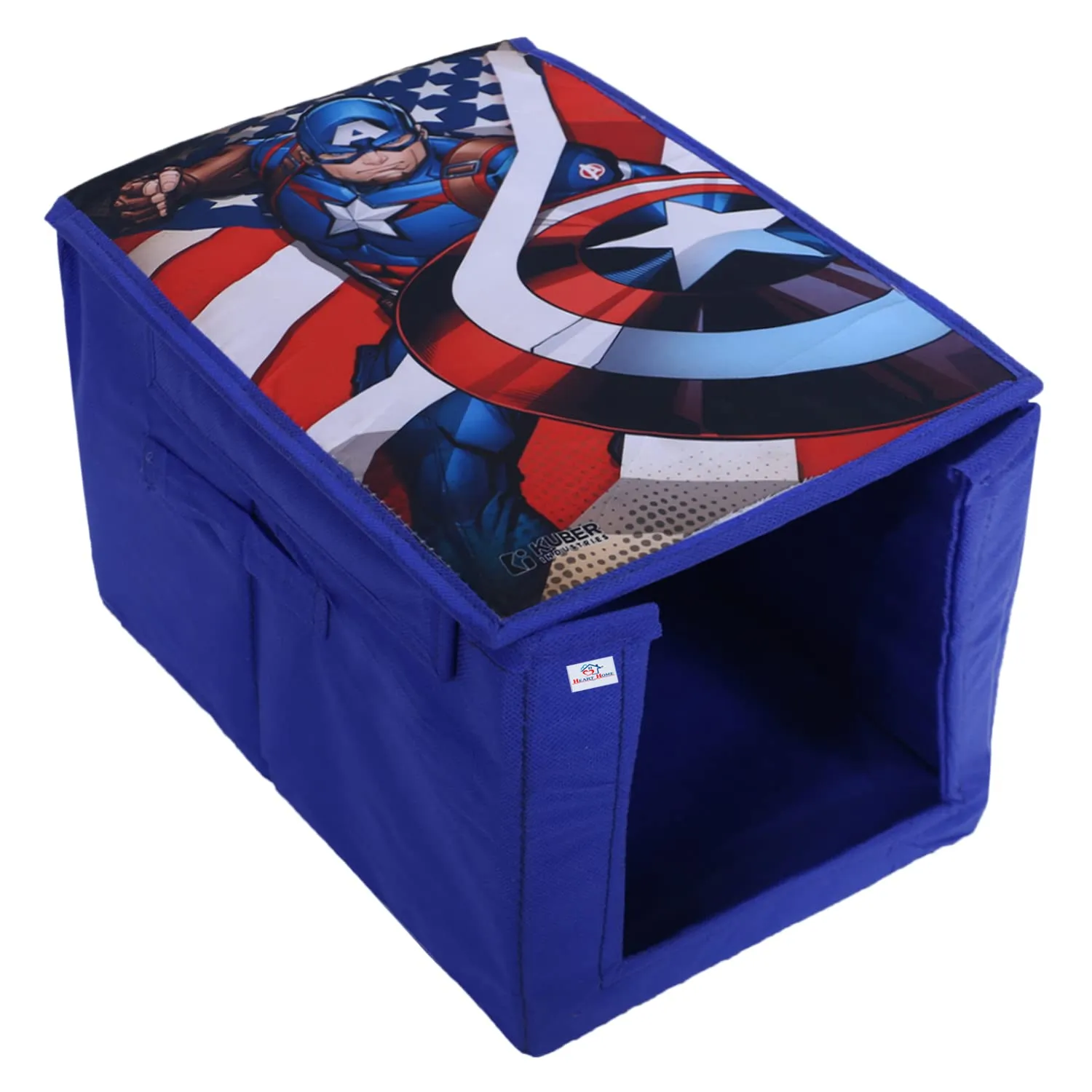 Heart Home Marvel Captain America Shirt Stacker|Foldable Shirt Stacker for Cloth|Non-Woven Wardrobe Organizer for Home With Lid (Blue)