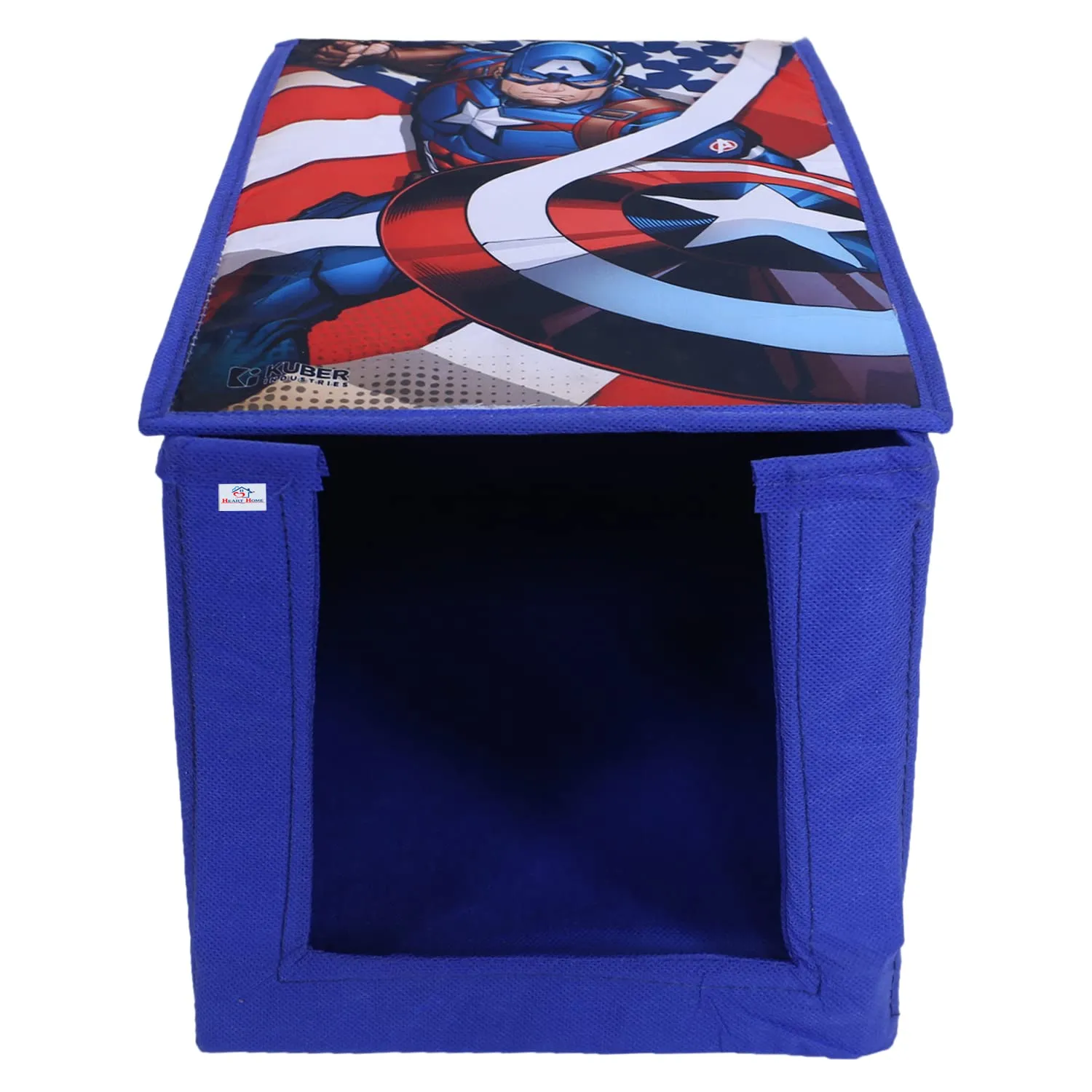 Heart Home Marvel Captain America Shirt Stacker|Foldable Shirt Stacker for Cloth|Non-Woven Wardrobe Organizer for Home With Lid (Blue)