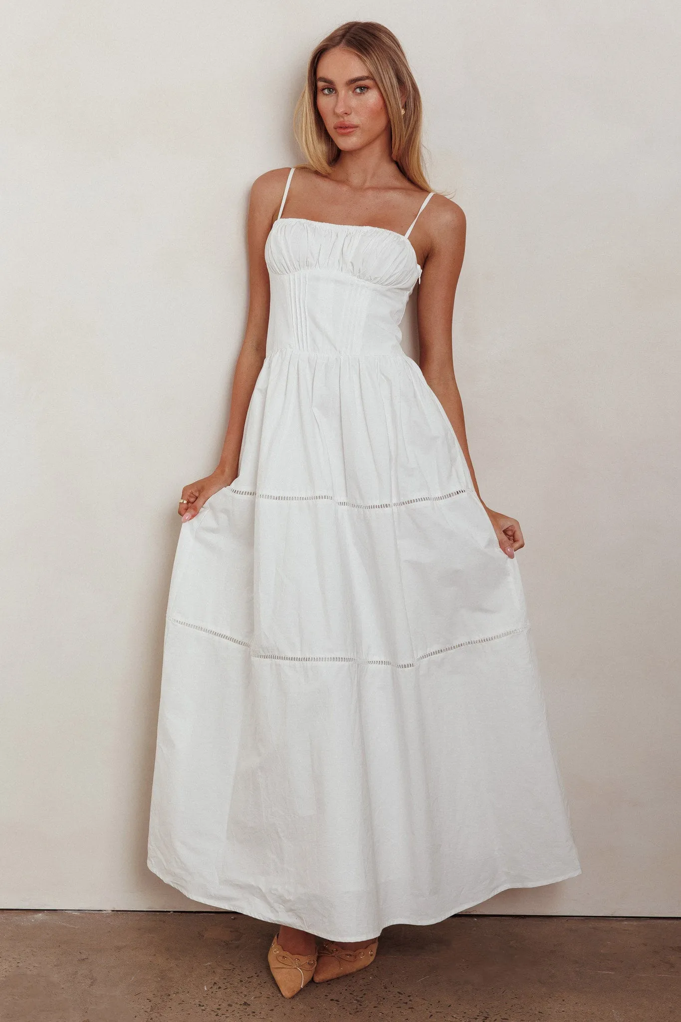 Heavenly Glow Gathered Bust A-Line Maxi Dress Off White