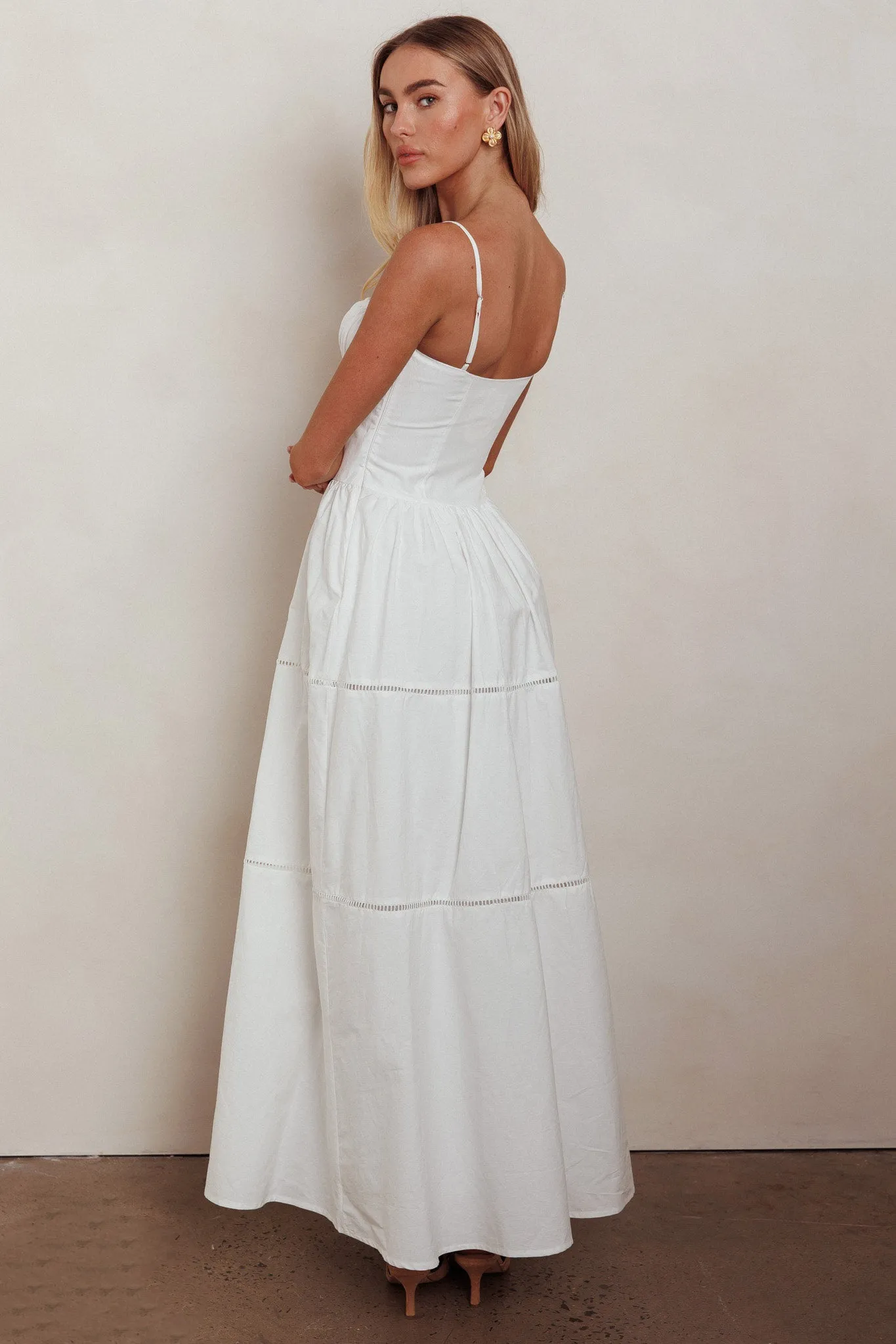 Heavenly Glow Gathered Bust A-Line Maxi Dress Off White