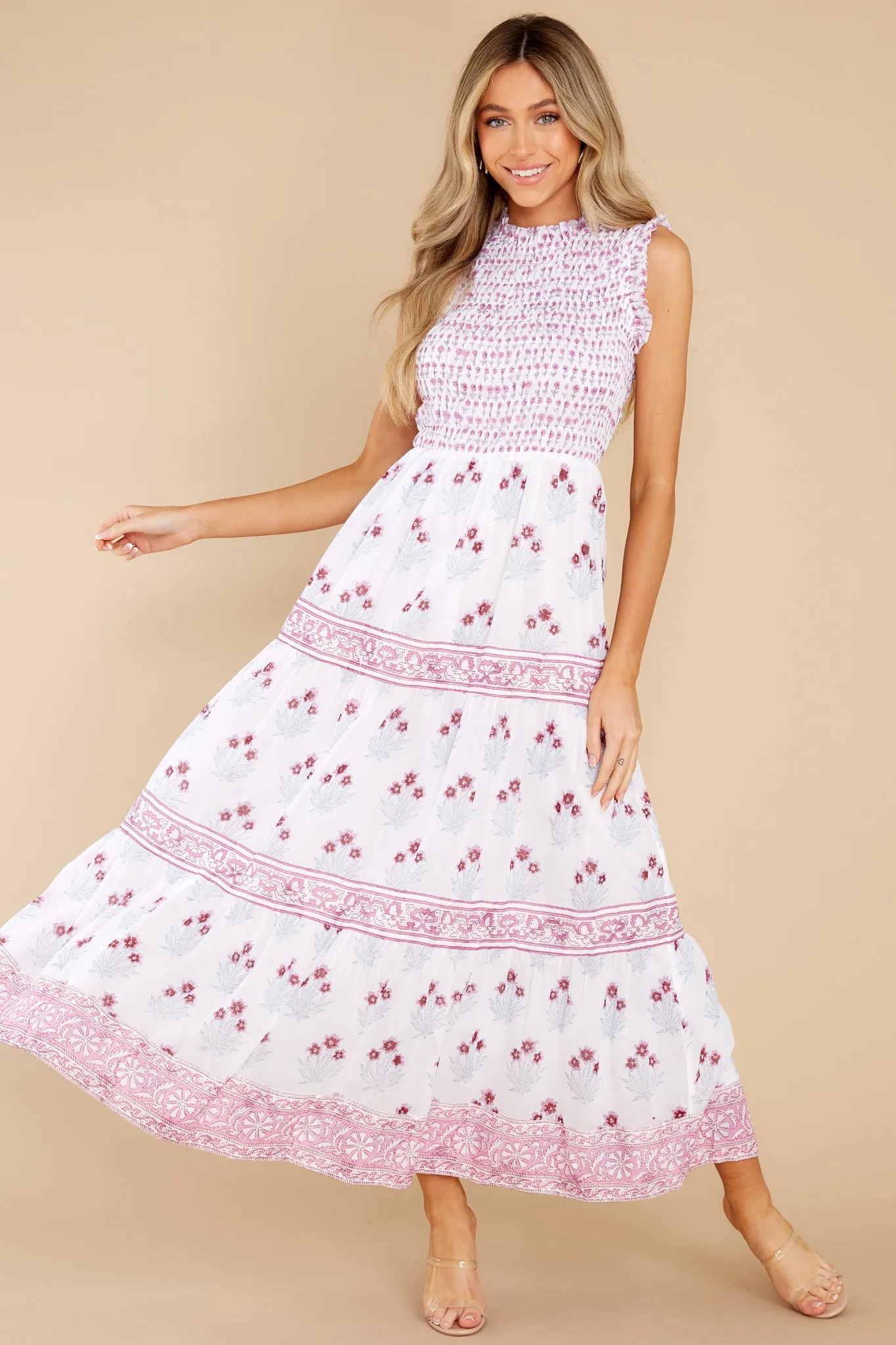 Indica Pink Sleeveless Smocked Maxi Dress