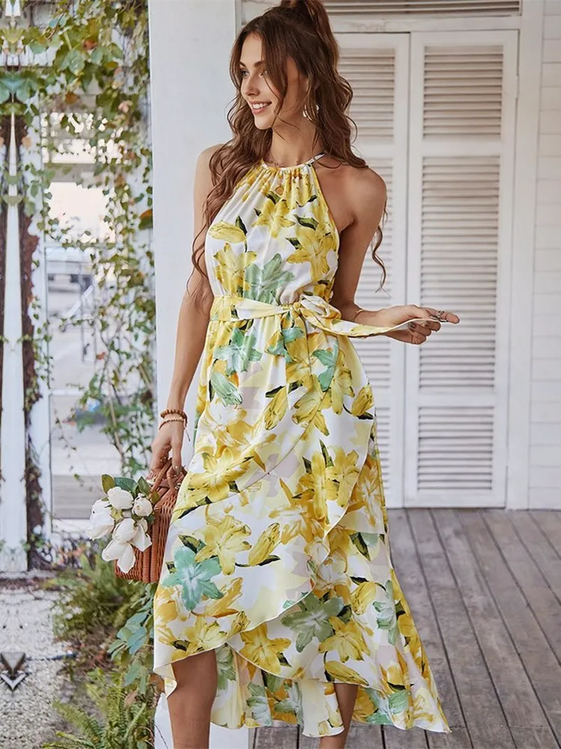 JuliaFashion - 2024Sleeveless Floral Print Bohemian Long Party Beach Dress